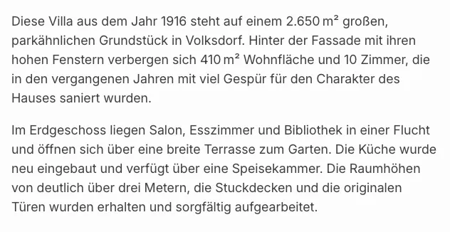 Texte de description d'un bien immobilier dans le frontend