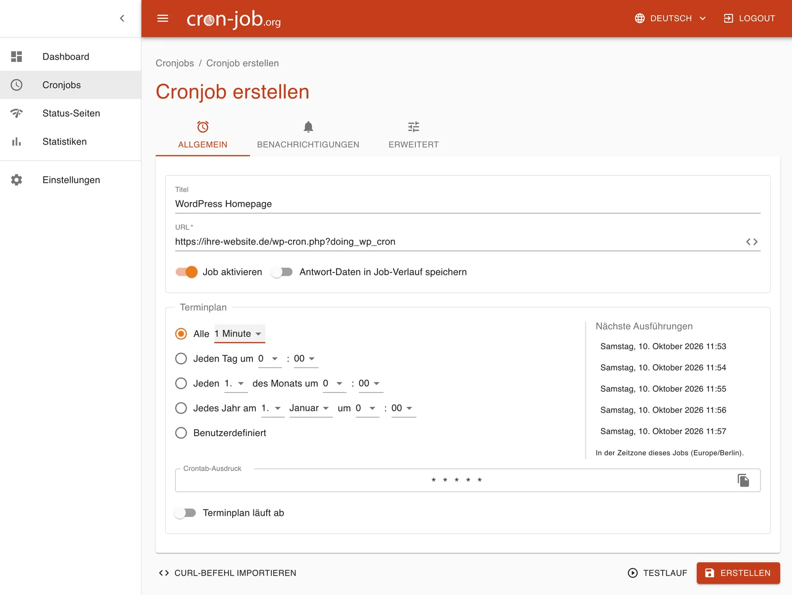 cron-job.org, crear cronjob: URL wp-cron.php?doing_wp_cron y programación cada 1 minuto