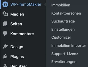 WP-ImmoMakler Suchmaske im Customizer