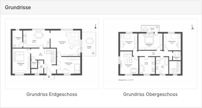 Box Grundrisse der Detailansicht mit zwei Grundrissen und Bildunterschriften