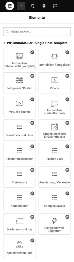Elementor Sidebar mit den WP-ImmoMakler Single-Post-Template-Widgets