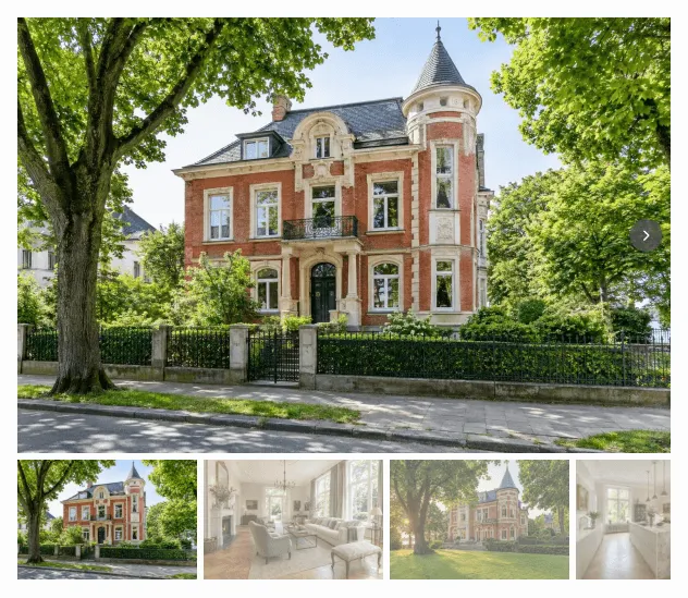Immobilien-Galerie im Frontend: großes Hauptbild mit vier Vorschaubildern darunter