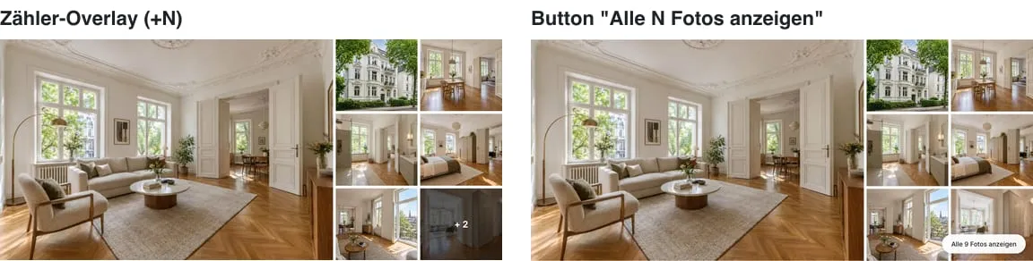 Zähler-Overlay auf dem letzten Vorschaubild neben dem Button Alle N Fotos anzeigen