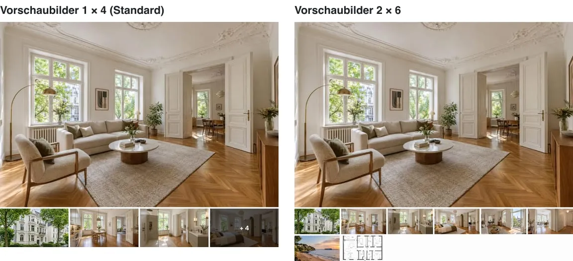 Vertikal-Layout mit der Standard-Vorschauleiste 1 × 4 und mit einem Raster von 2 × 6 Vorschaubildern