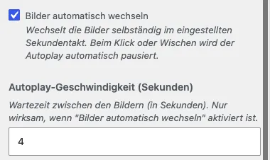 Customizer-Optionen Bilder automatisch wechseln und Autoplay-Geschwindigkeit (Sekunden)