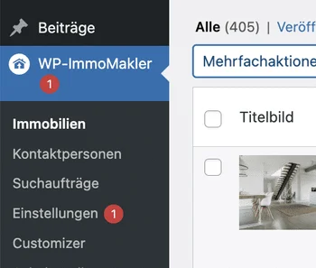 WordPress-Backend - Immobilienliste mit Bulk-Aktion In den Papierkorb verschieben