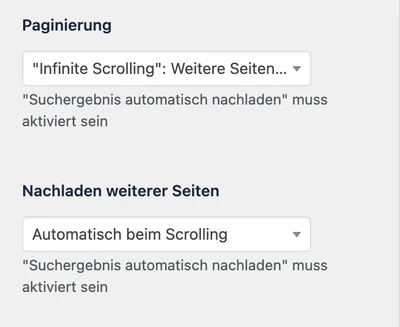 Customizer-Einstellung für Infinite Scrolling