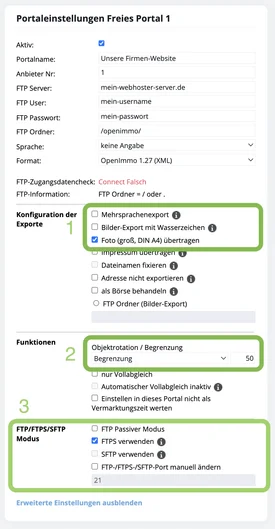 onOffice - Erweiterte Portaleinstellungen
