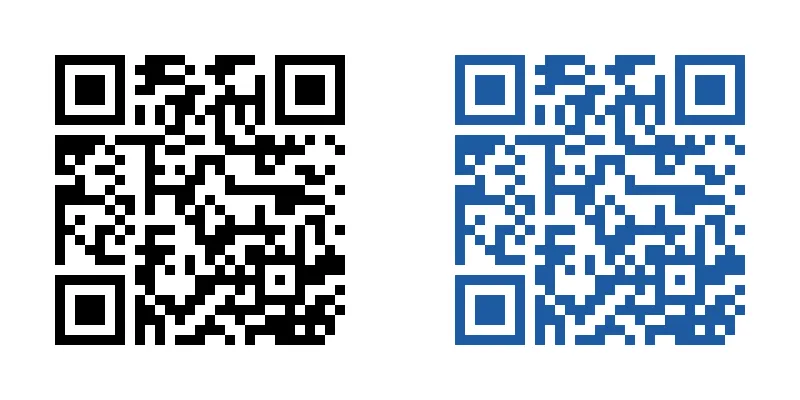 Zwei QR-Codes derselben Immobilie, links in Schwarz, rechts in Blau