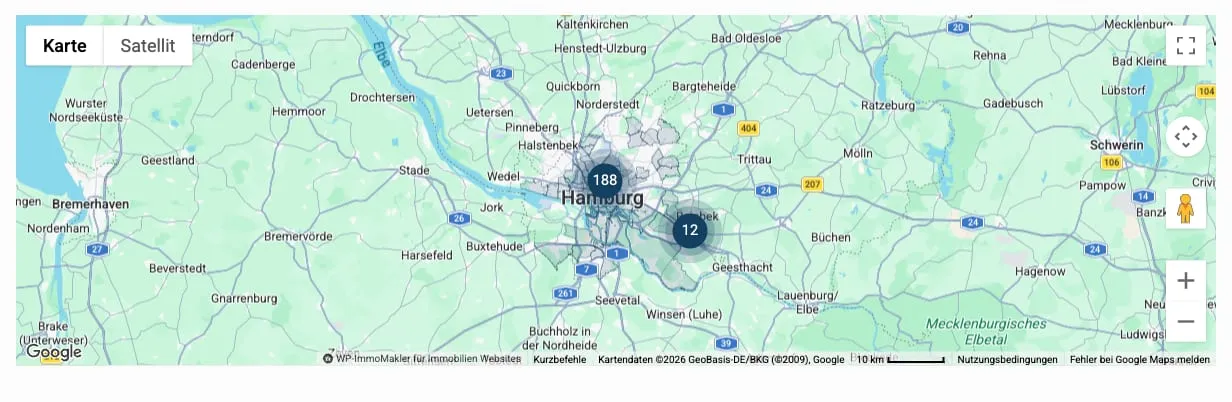 Per Shortcode eingebettete Karte mit Marker-Clustern