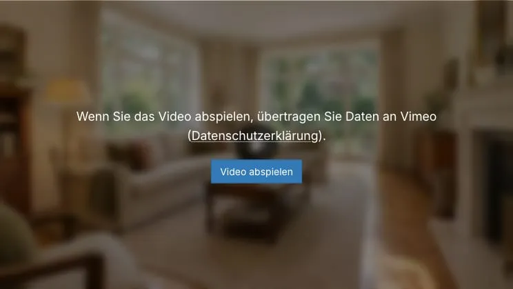 Video-Kachel mit Einwilligungsabfrage: Hinweis auf die Datenübertragung an Vimeo mit Link zur Datenschutzerklärung und dem Button Video abspielen